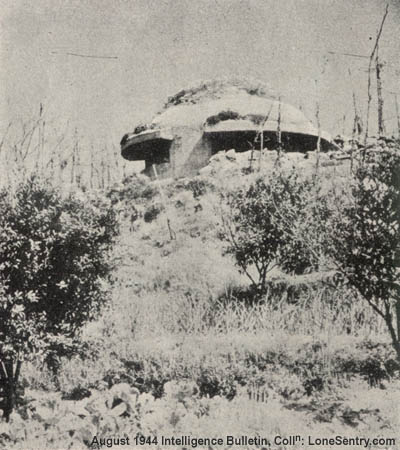 [The firing ports of this pillbox, which commands a narrow road between Baia Harbor and Lake Fusaro, are protected by overhead ledges.]