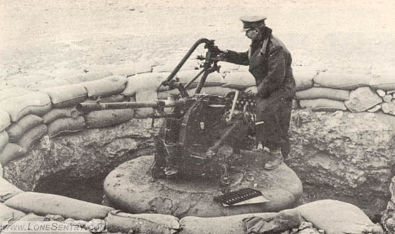 [The type of emplacement illustrated on this page allows the gun sufficient traverse to cover a wide field of fire to the front and flanks of the position. The gun shown here is the Italian Breda antiaircraft--antitank.]